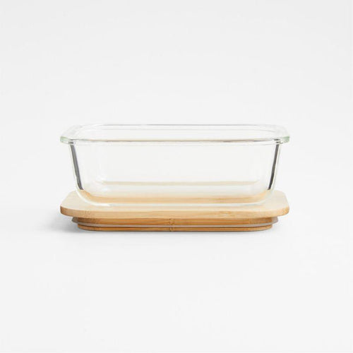 2-Cup Rectangular Glass Storage Container with Bamboo Lid