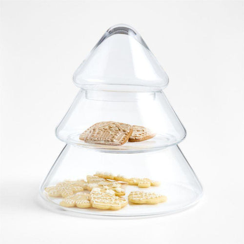 2-Tier Glass Christmas Tree Cookie Jar