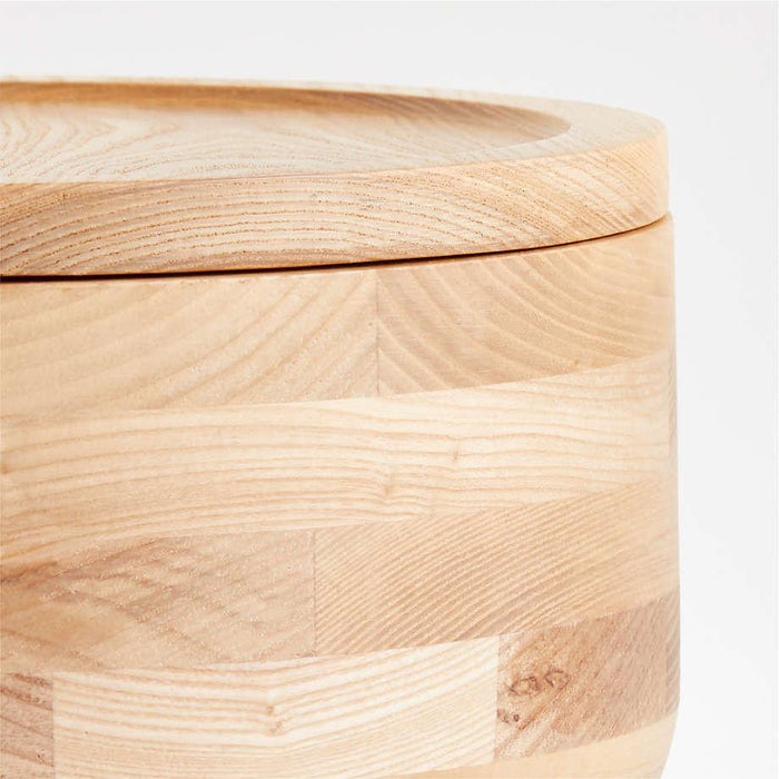 Arla Ash Wood Round Serving Bowl with Portable Lid.