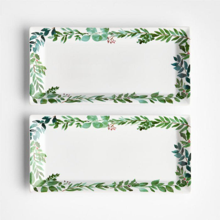 Cambridge Holiday Winter Botanical Stoneware Platters, Set of 2