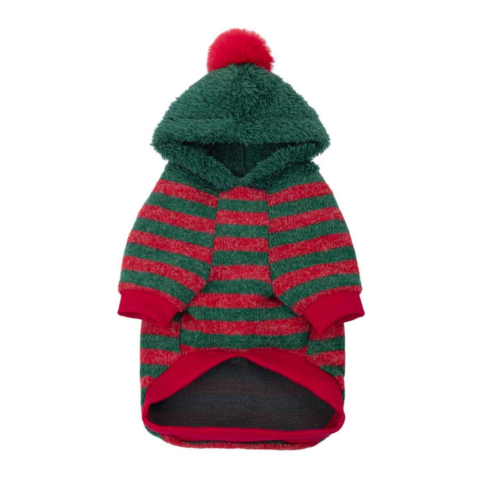 Christmas Striped Pom Pom Dog Hoodie
