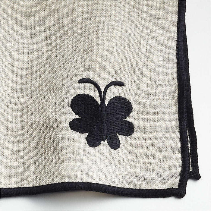 Embroidered Butterfly Botanicals Cocktail Napkins by Lucia Eames, Set of 4.