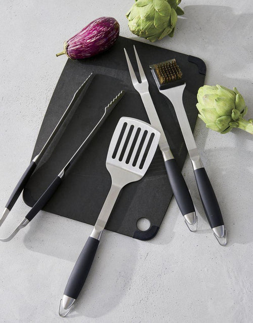 Black-Handled 4-Piece Barbecue Tool Set.