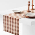 Marin 120" Brown and Natural Buffalo Check EUROPEAN FLAX ™-Certified Linen Runner.