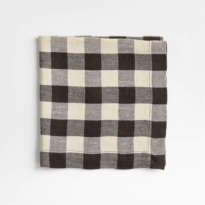 Marin Black and Natural EUROPEAN FLAX ™-Certified Linen Buffalo Check Napkin.
