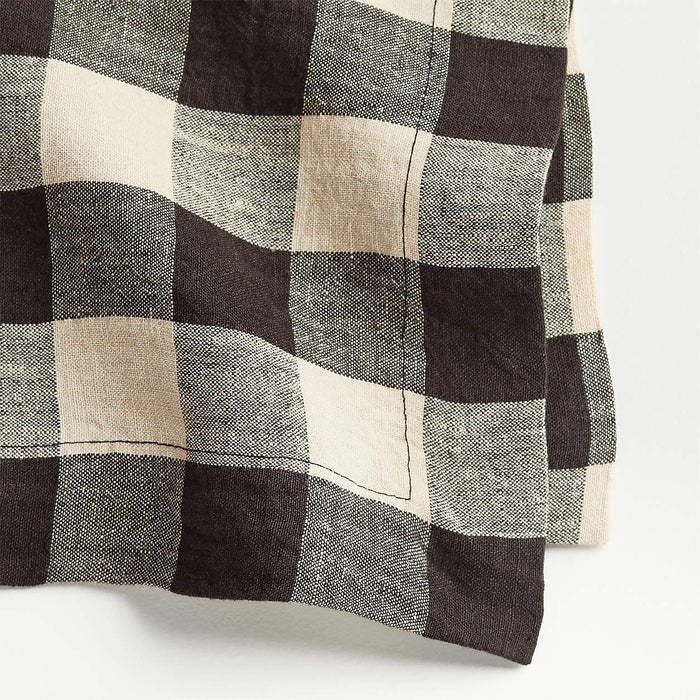 Marin Black and Natural EUROPEAN FLAX ™-Certified Linen Buffalo Check Napkin.