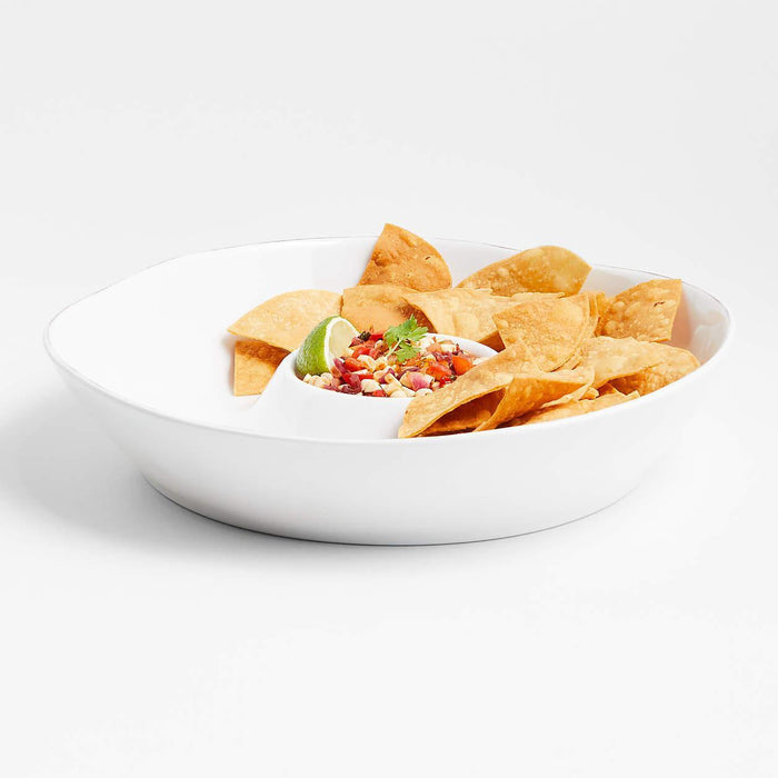 Marin White Outdoor Melamine Chip and Dip Bowl.