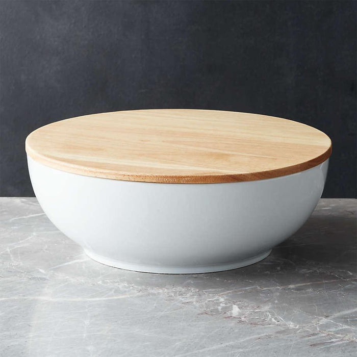 Merge Porcelain Serving Bowl with Wood Lid.