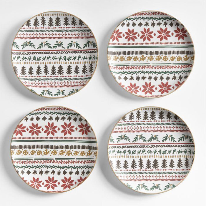 Nordic Fair Isle Stoneware Salad Plates, Set of 4