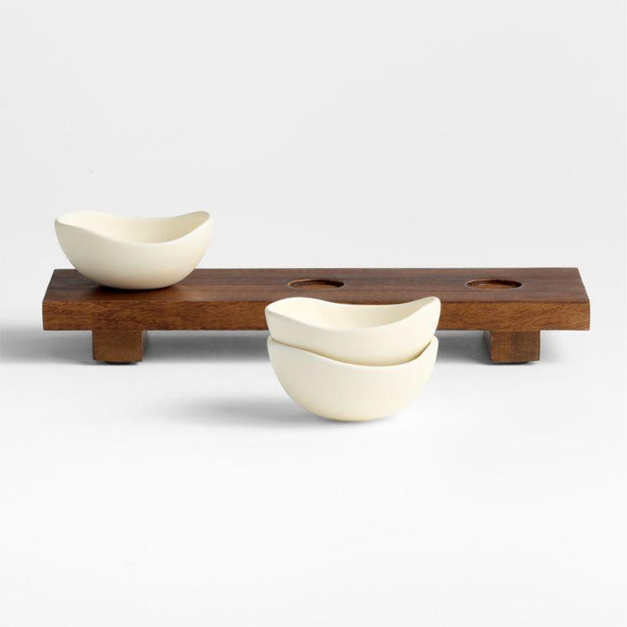 Orchard Footed Wood Board with Set of 3 Bowls