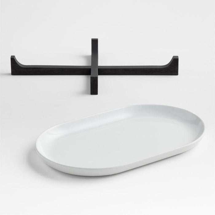 Oven-to-Table Oval Platter with Black Wood Trivet.