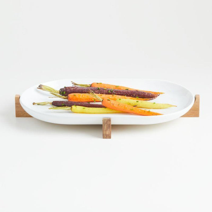 Oven-to-Table Oval Serving Platter with Wood Stand.