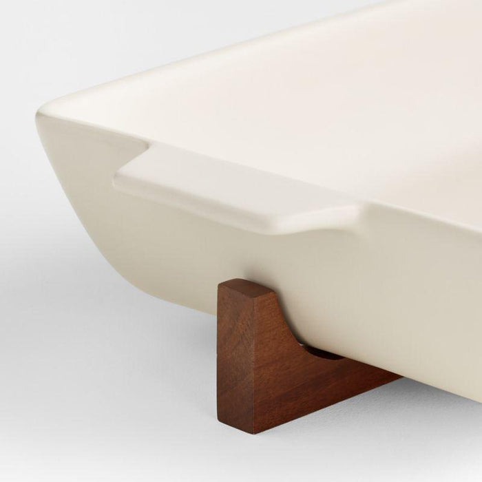 Oven-to-Table Rectangular Baking Dish with Dark Wood Trivet