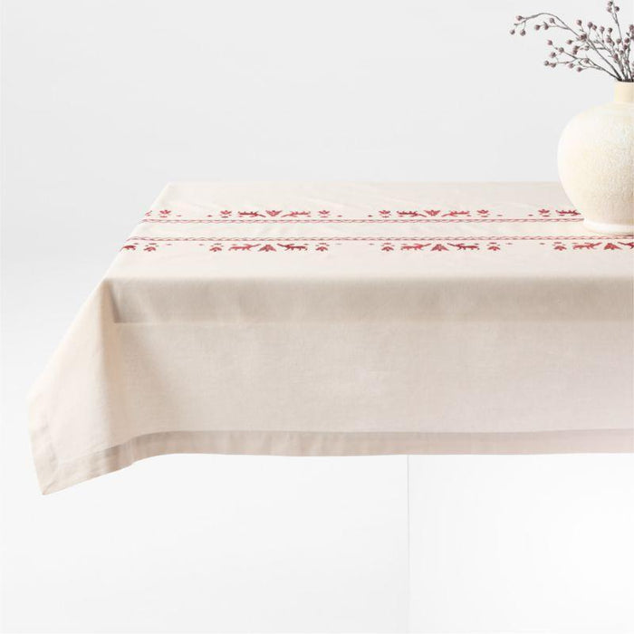 Red Cross Stitch Holiday Reindeer Tablec