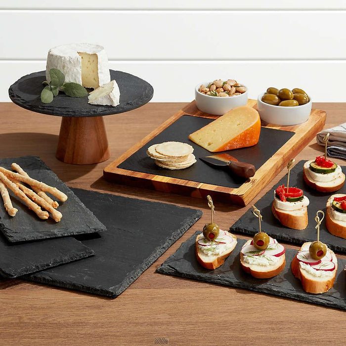 Slate and Wood Serving Board with Bowls.