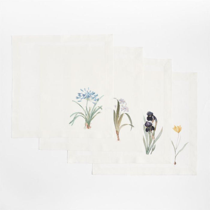 Spring Floral Printed Linen Napkins, Set of 4