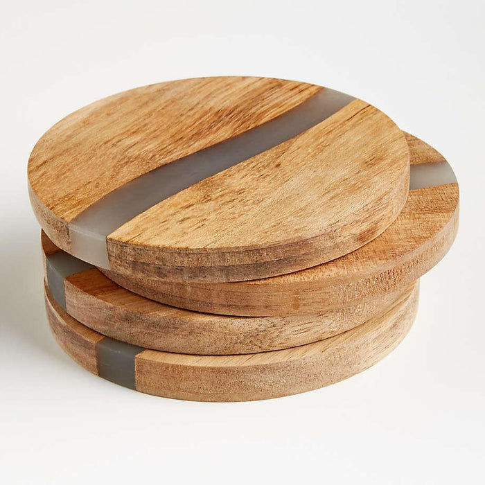 Wood and Resin Coasters, Set of 4.